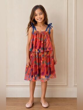 Fábula x Farm Rio Girls Printed Tiered Dress Size 8 years